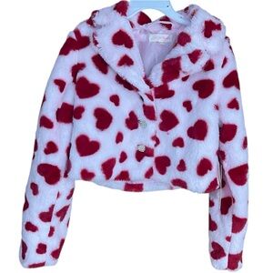 Young Hearts Heart Faux Fur Jacket Pink